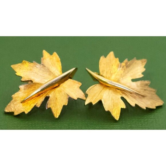Vintage Art Nouveau Elven Maple Leaf Clip On Earrings by Boucher, K31 - Picture 2 of 3